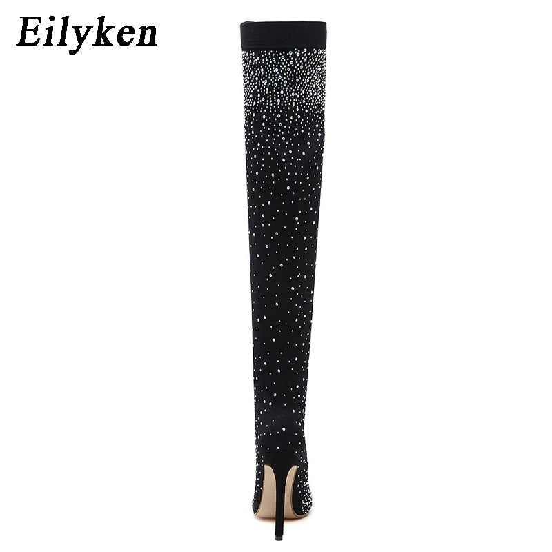Crystal Rhinestone Stretch Fabric Sexy High Heels