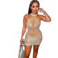Mesh Rhinestone Short Prom Evening Mini Dress