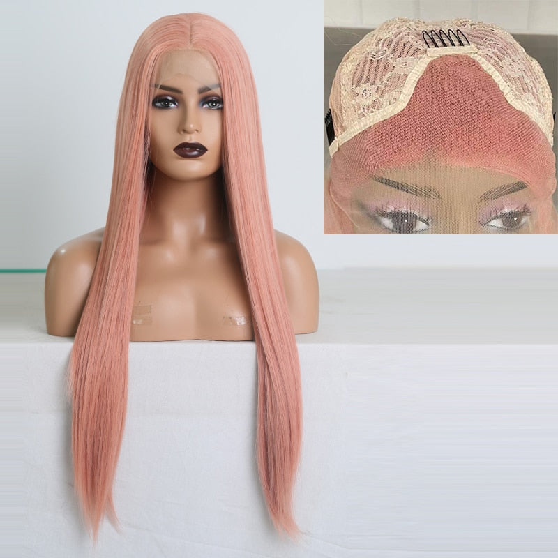 FROST HUMAN HAIR COLLECTION Charisma Blonde Wig Synthetic Lace Front Wig for Women Long Silky Straight Hair Natural Hairline Side Part Cosplay Wigs