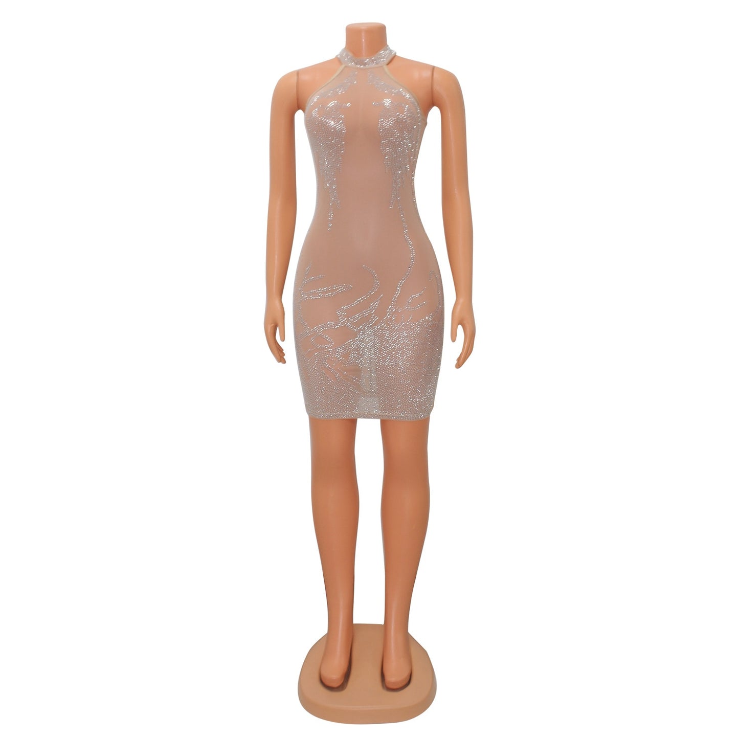 Mesh Rhinestone Short Prom Evening Mini Dress