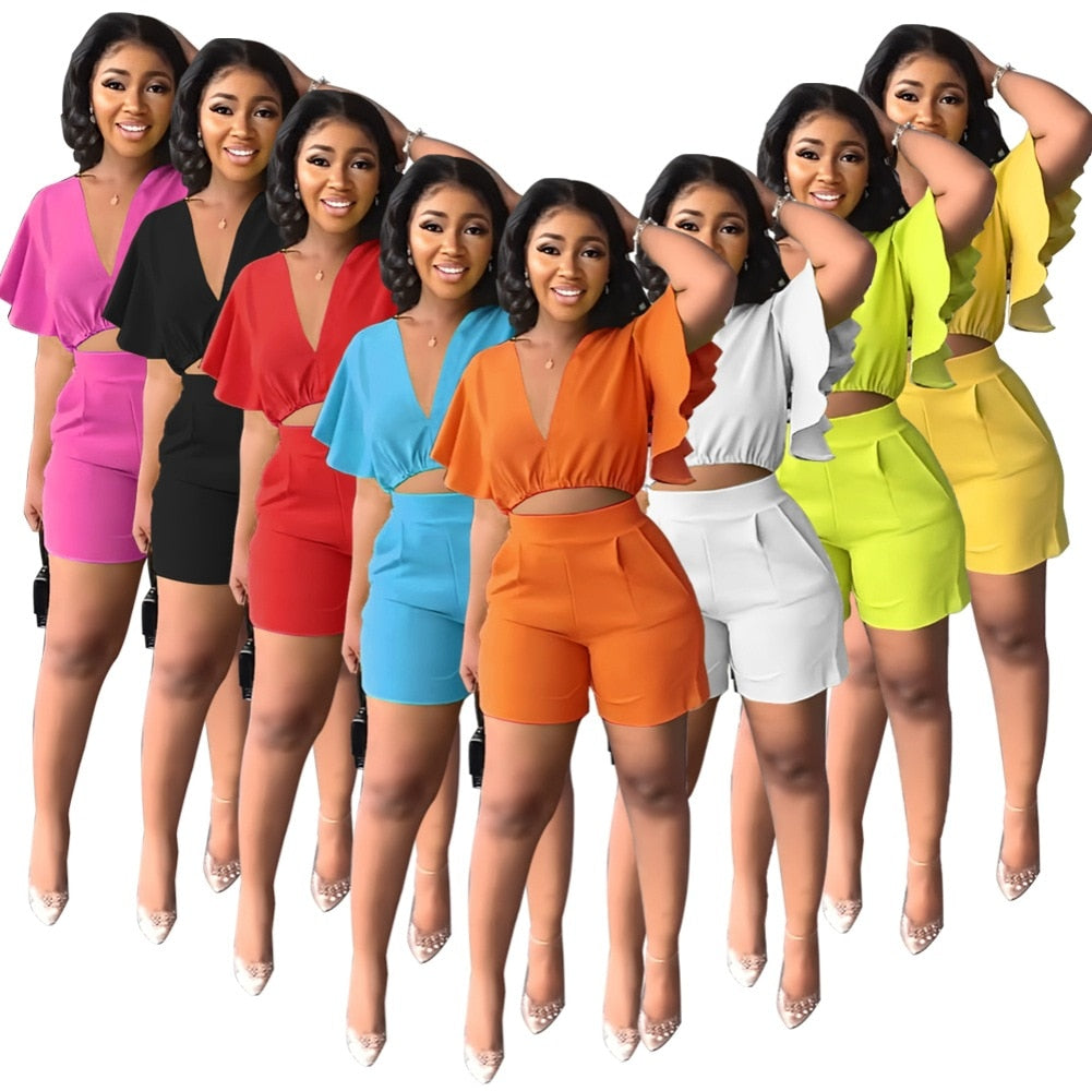 Two Piece Sets for Women Tracksuit Sexy V Neck