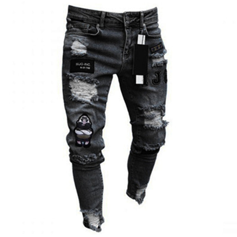 Men Cotton Stretchy Ripped Skinny Jeans High Quality