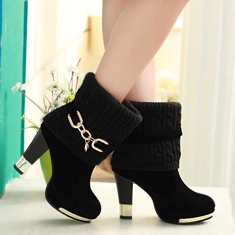 Cresfimix women cute sweet high quality white pu leather high heel boots lady casual autumn &amp; winter warm boots cool shoes a2849