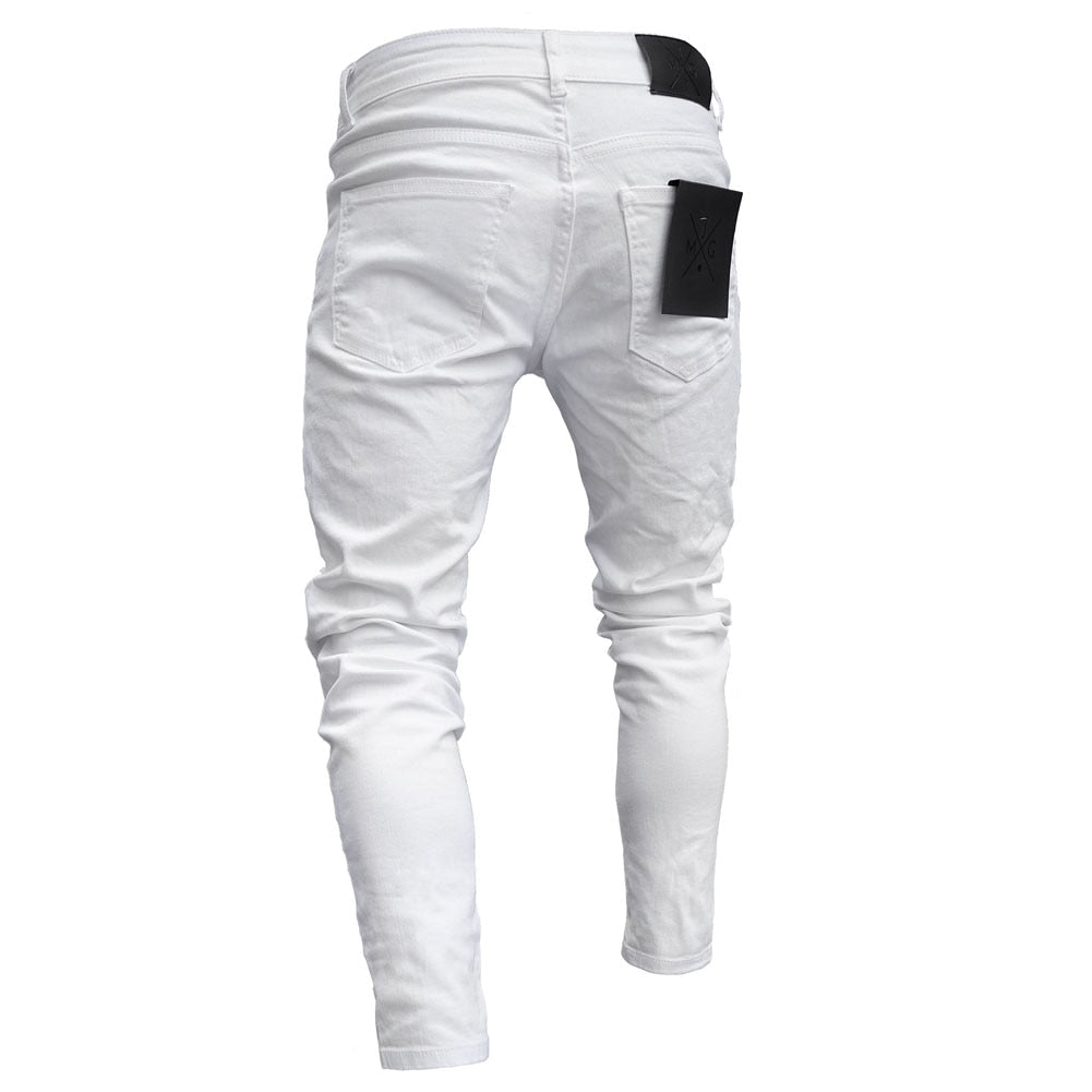 Men Cotton Stretchy Ripped Skinny Jeans High Quality