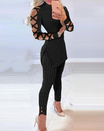 Knitted 2 Piece Suits Women Long Sleeve Set Fashion Outfit