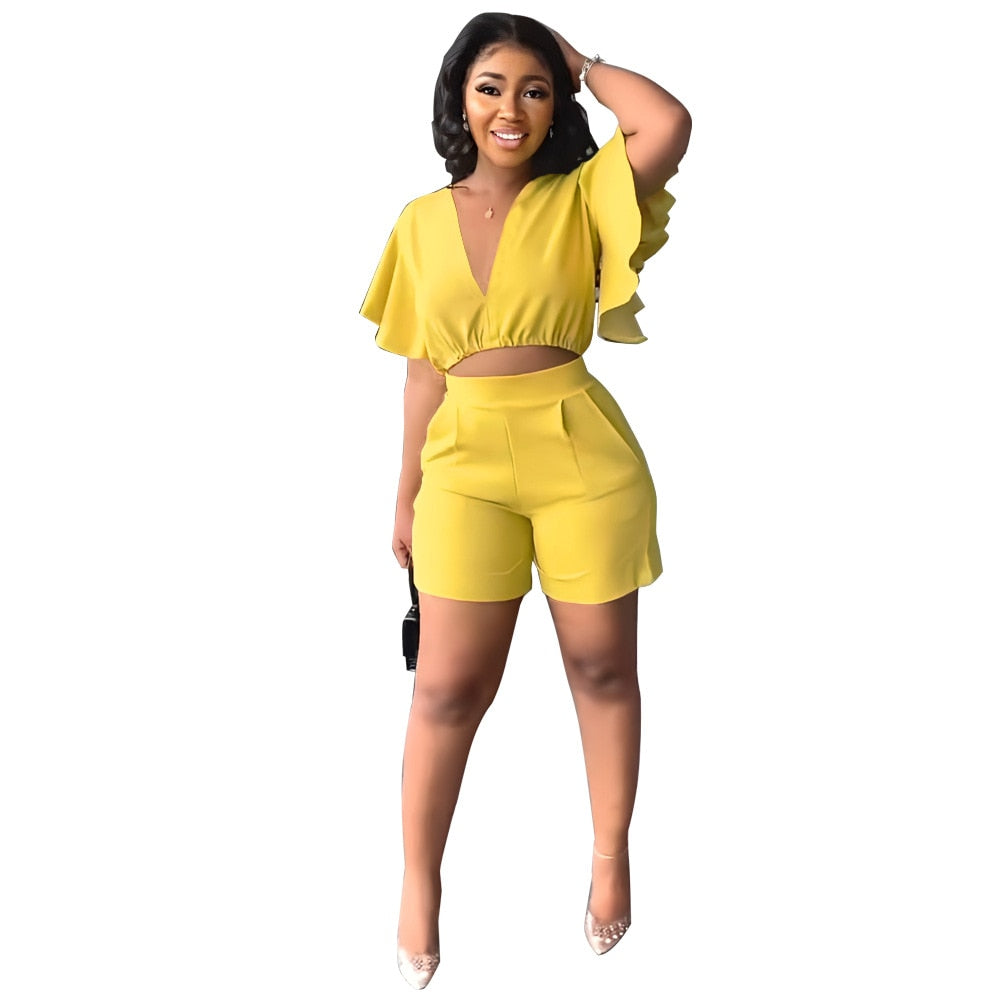 Two Piece Sets for Women Tracksuit Sexy V Neck