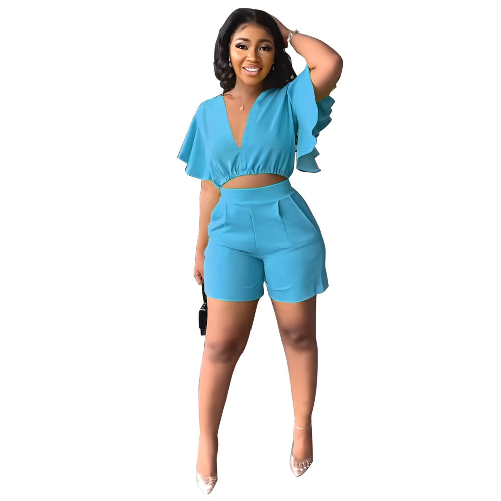 Two Piece Sets for Women Tracksuit Sexy V Neck