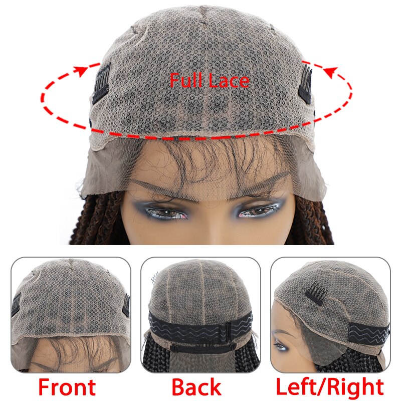 FROST HUMAN HAIR COLLECTION 36 Inches Full Lace Box Braided Wig Cornrow Braids Lace Wigs Synthetic 360 Knotless Box Braids Lace Front Wigs for Black Women