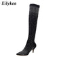 Crystal Rhinestone Stretch Fabric Sexy High Heels
