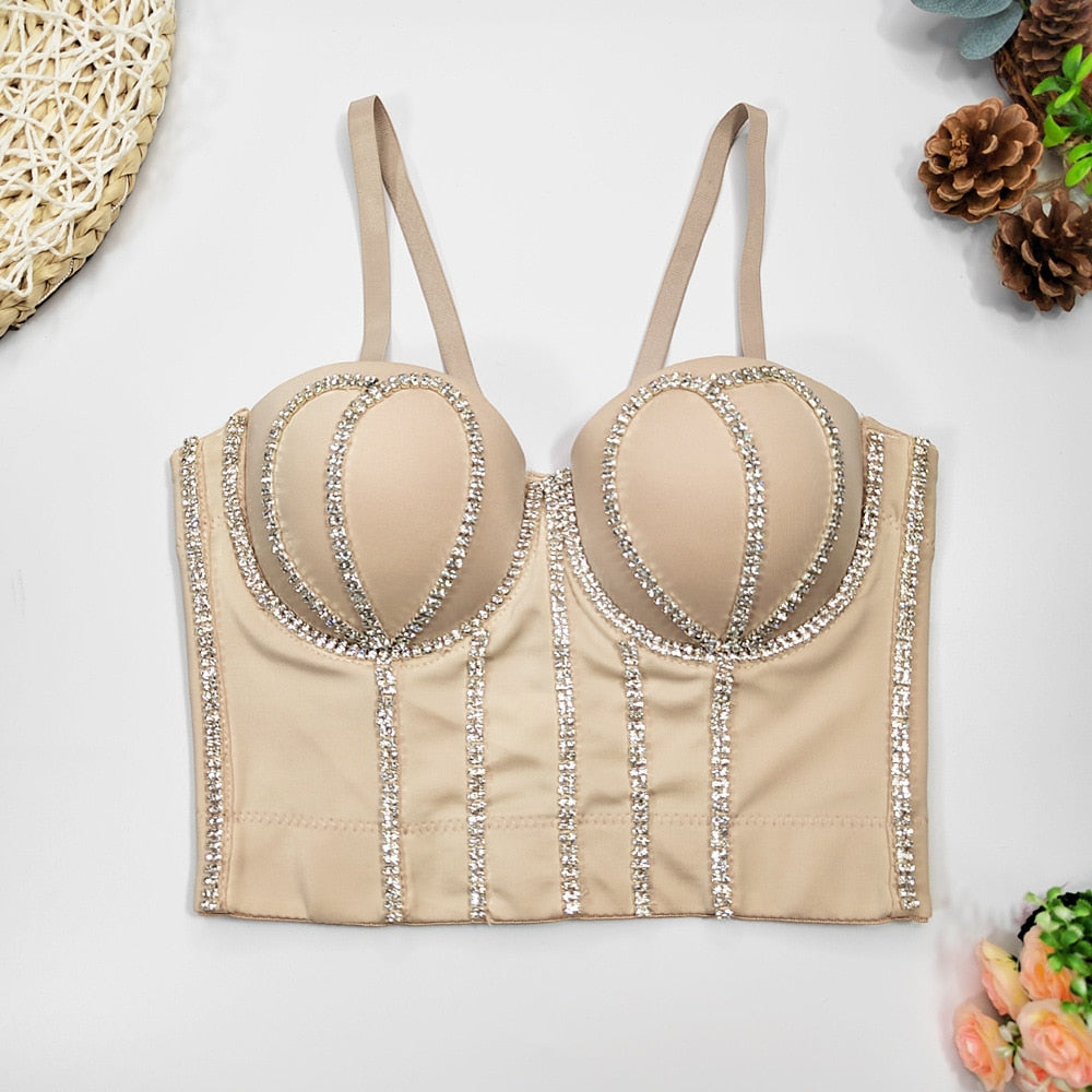 Handmade Women Glitter Diamante Crop Top