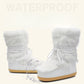 Winter Snow Boots Women Ski Boots Fluffy Hairy Lace Up Middle Calf Platform Flat With White Ski Boots