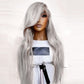 FROSTYYY HUMAN HAIR COLLECTION Charisma Synthetic Lace Front Wig Long Body Wave Silver Grey Lace Front Wigs for Women Heat Resistant Natural Hairline Lace Wigs