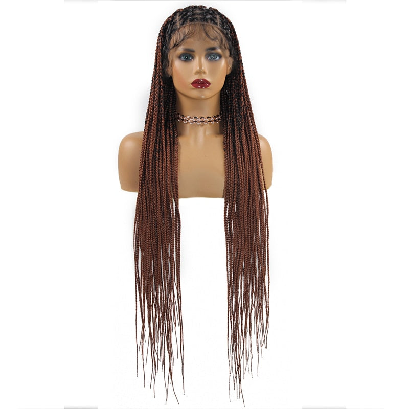 FROST HUMAN HAIR COLLECTION 36‘’ Full Lace Box Braid Lace Front Wig Super Long Criss Cross Knotless Braids Wig Ombre Synthetic Braided Wigs for Black Women