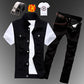 Mens  Casual Denim Vest Jeans Pants Slim Fit Two Piece Set