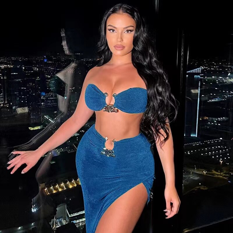 Fashion Party Split Two Piece Dress Set Elegant