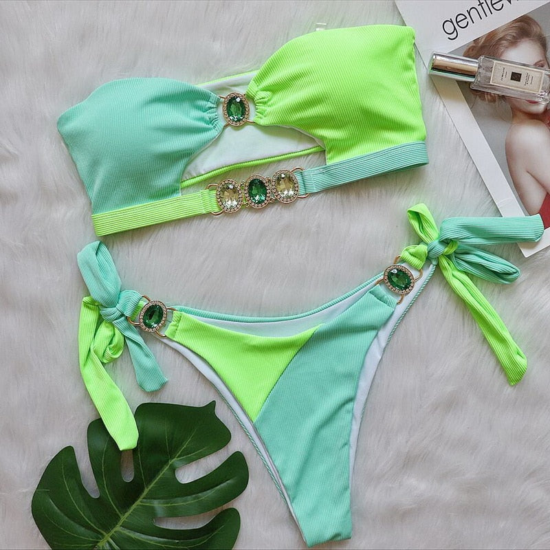 Push Up  2023 Luxury Rhinestone Bikini Women Swimwear Brazilian Bathing Suit