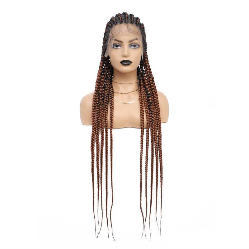 FROST HUMAN HAIR COLLECTION 36 Inches Full Lace Box Braided Wig Cornrow Braids Lace Wigs Synthetic 360 Knotless Box Braids Lace Front Wigs for Black Women