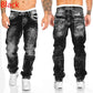 Men Pants Washed Stretch Straight Jeans