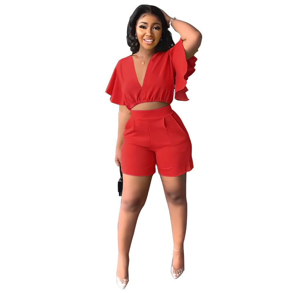 Two Piece Sets for Women Tracksuit Sexy V Neck