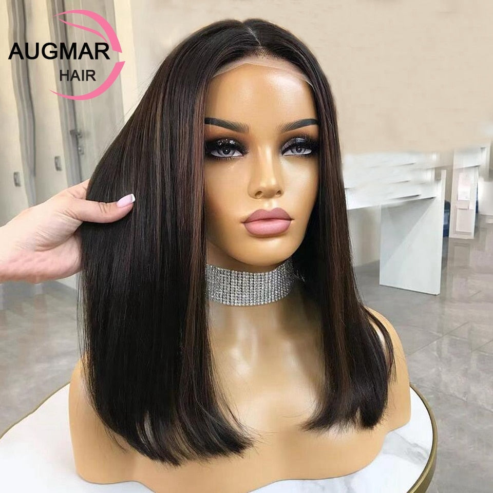 FROSTYYY HUMAN HAIR COLLECTION Short Ash Blonde 360 Lace Frontal Wig Brown Highlight Wig Human Hair 13x4 Straight Bob Wig Lace Front Human Hair Wigs For Women