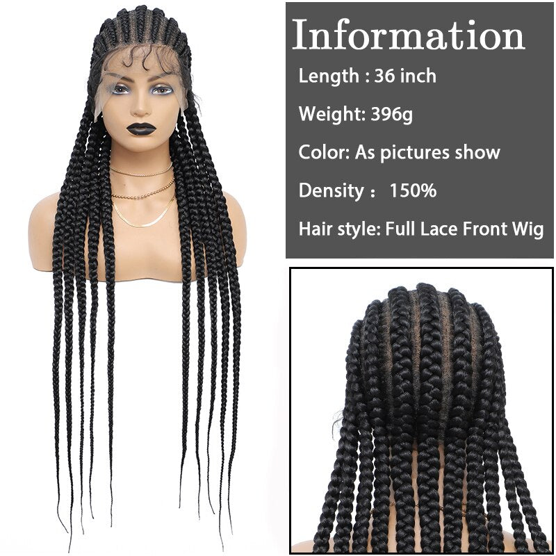 FROST HUMAN HAIR COLLECTION 36 Inches Full Lace Box Braided Wig Cornrow Braids Lace Wigs Synthetic 360 Knotless Box Braids Lace Front Wigs for Black Women