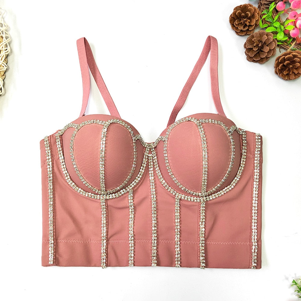Handmade Women Glitter Diamante Crop Top