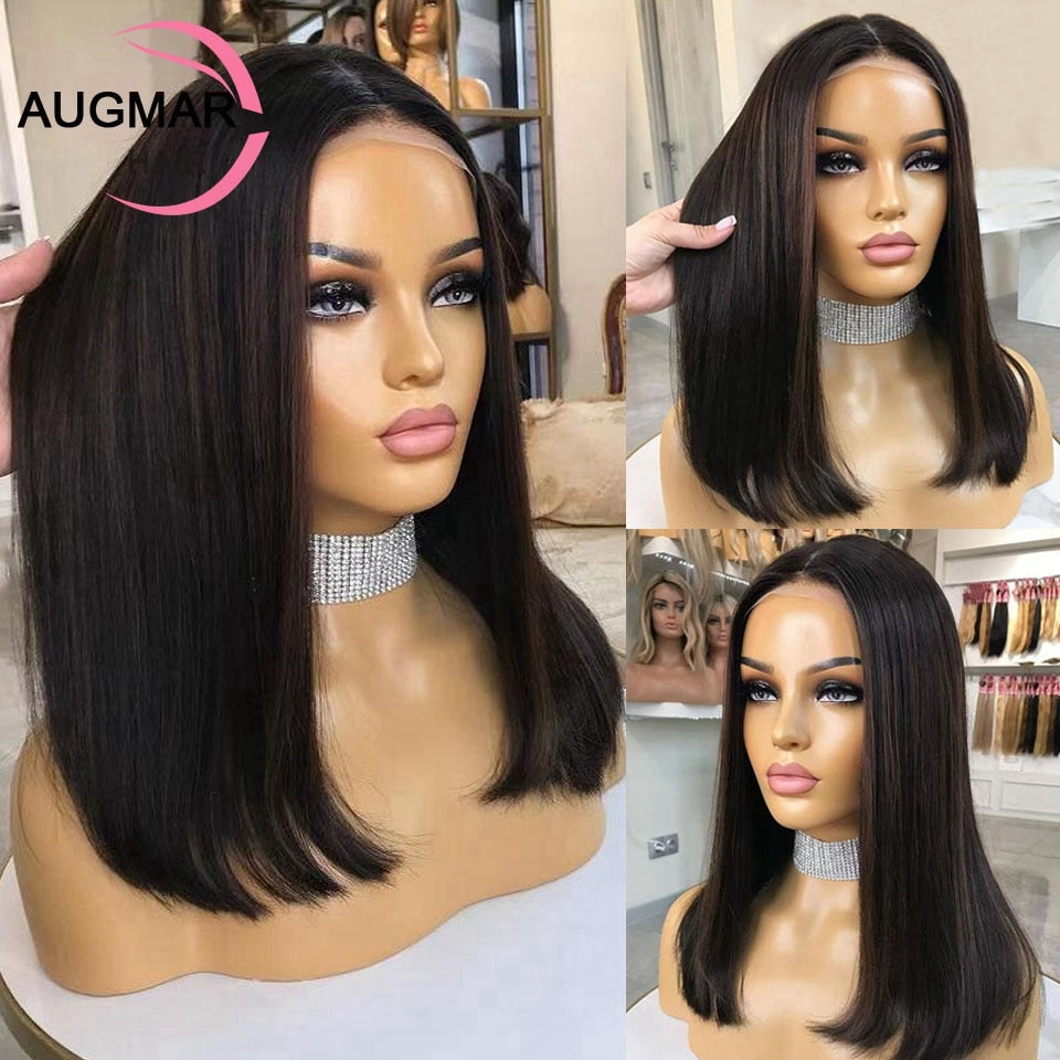 FROSTYYY HUMAN HAIR COLLECTION Short Ash Blonde 360 Lace Frontal Wig Brown Highlight Wig Human Hair 13x4 Straight Bob Wig Lace Front Human Hair Wigs For Women