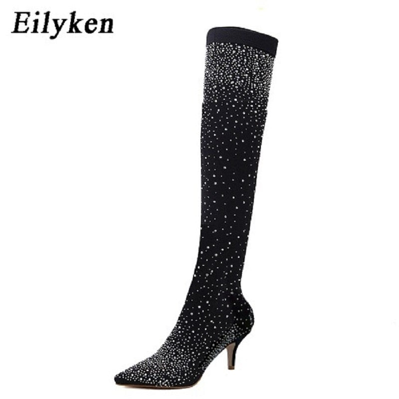 Crystal Rhinestone Stretch Fabric Sexy High Heels