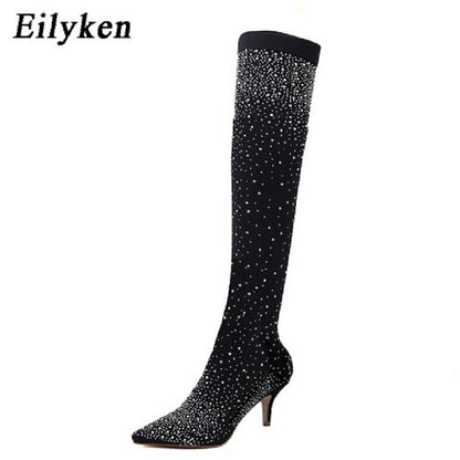 Crystal Rhinestone Stretch Fabric Sexy High Heels
