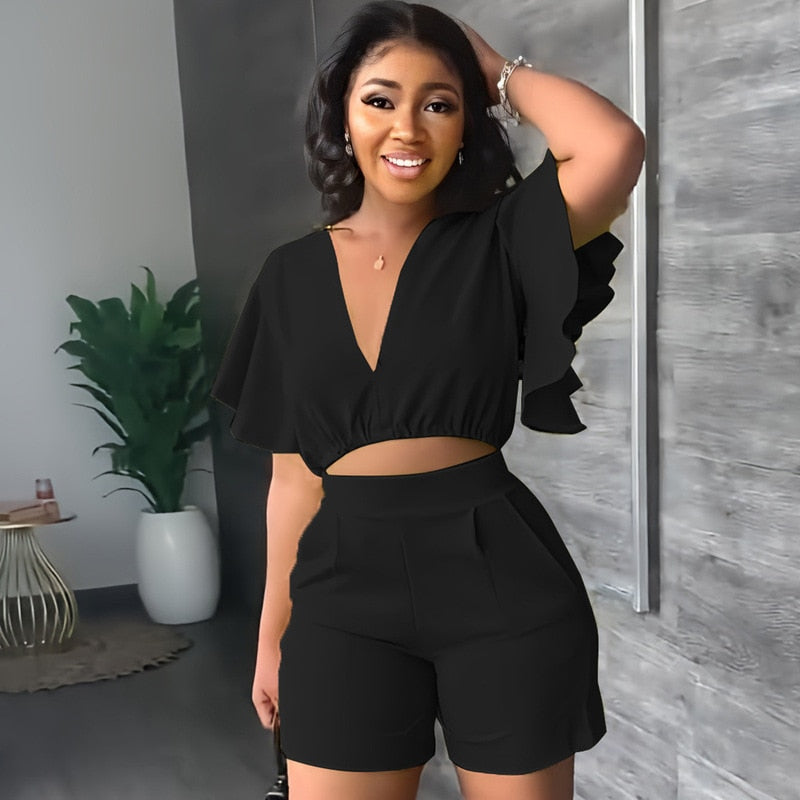 Two Piece Sets for Women Tracksuit Sexy V Neck