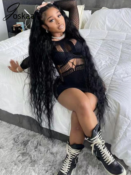 Hollow Out Summer Dresses Casual Women 2022 Fashion Beach Strench See Through Sexy Design Underwear Clubwear Dress