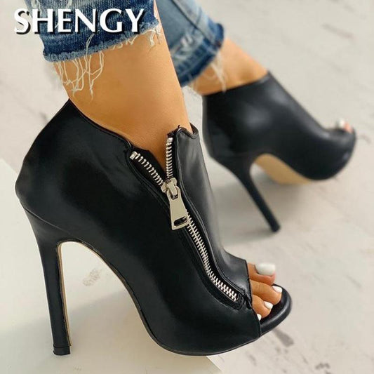 Thin High Heels 11cm Zipper Peep Toe gladiator pumps