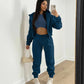 3 pieceLong Sleeve Zip Hoodies+Ribbed Tank+High Waist Three Pieces Outfit