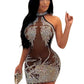 Mesh Rhinestone Short Prom Evening Mini Dress