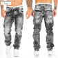 Men Pants Washed Stretch Straight Jeans
