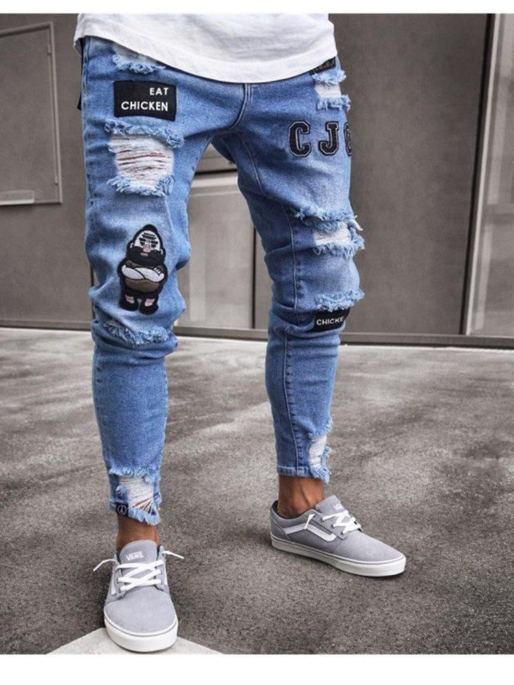 Men Cotton Stretchy Ripped Skinny Jeans High Quality