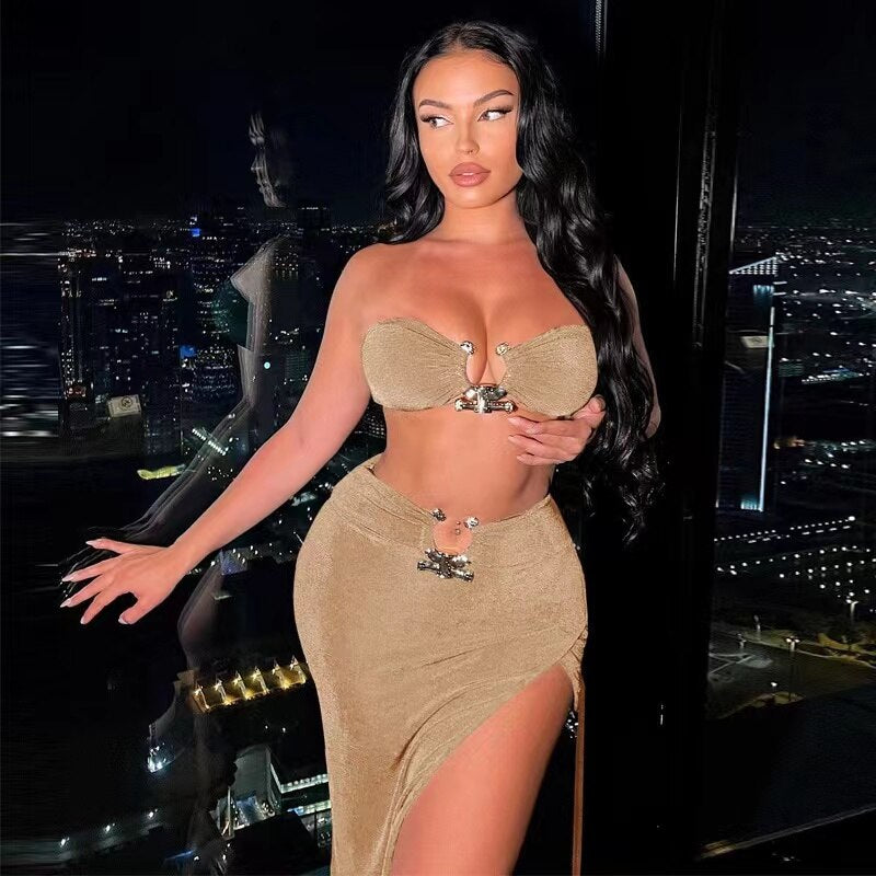 Fashion Party Split Two Piece Dress Set Elegant
