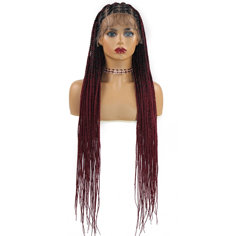 FROST HUMAN HAIR COLLECTION 36‘’ Full Lace Box Braid Lace Front Wig Super Long Criss Cross Knotless Braids Wig Ombre Synthetic Braided Wigs for Black Women