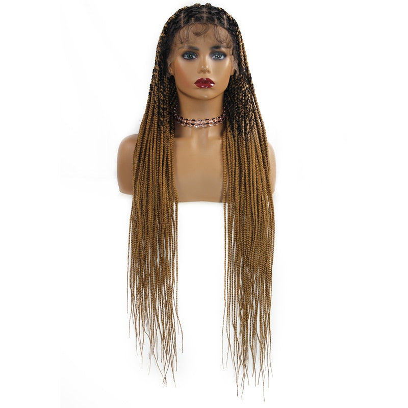 FROST HUMAN HAIR COLLECTION 36‘’ Full Lace Box Braid Lace Front Wig Super Long Criss Cross Knotless Braids Wig Ombre Synthetic Braided Wigs for Black Women