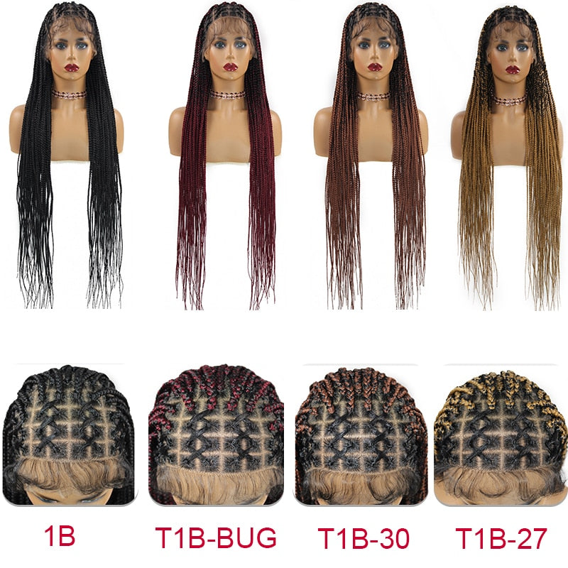 FROST HUMAN HAIR COLLECTION 36‘’ Full Lace Box Braid Lace Front Wig Super Long Criss Cross Knotless Braids Wig Ombre Synthetic Braided Wigs for Black Women