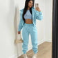 3 pieceLong Sleeve Zip Hoodies+Ribbed Tank+High Waist Three Pieces Outfit