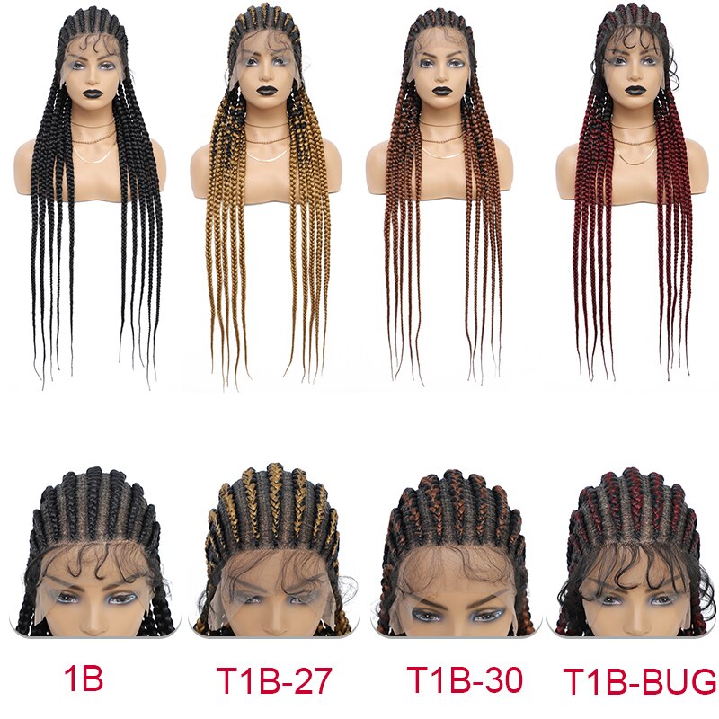 FROST HUMAN HAIR COLLECTION 36 Inches Full Lace Box Braided Wig Cornrow Braids Lace Wigs Synthetic 360 Knotless Box Braids Lace Front Wigs for Black Women