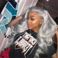 FROSTYYY HUMAN HAIR COLLECTION Charisma Synthetic Lace Front Wig Long Body Wave Silver Grey Lace Front Wigs for Women Heat Resistant Natural Hairline Lace Wigs