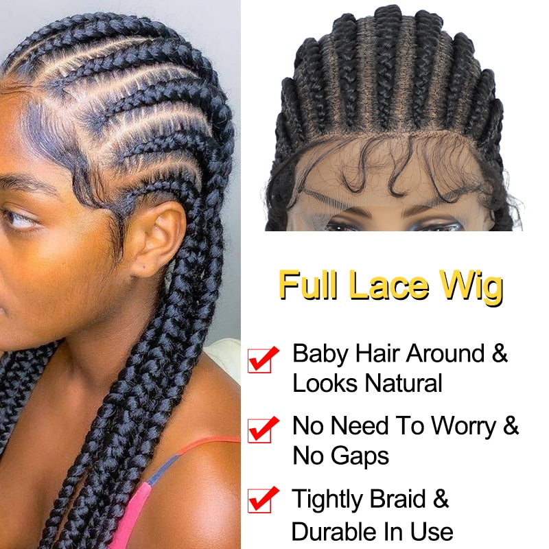 FROST HUMAN HAIR COLLECTION 36 Inches Full Lace Box Braided Wig Cornrow Braids Lace Wigs Synthetic 360 Knotless Box Braids Lace Front Wigs for Black Women