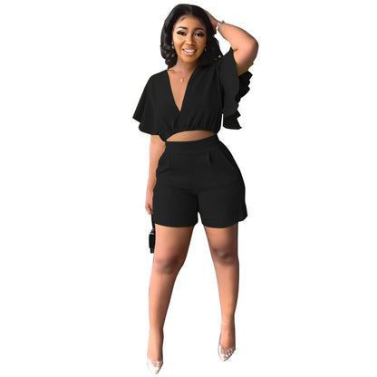 Two Piece Sets for Women Tracksuit Sexy V Neck