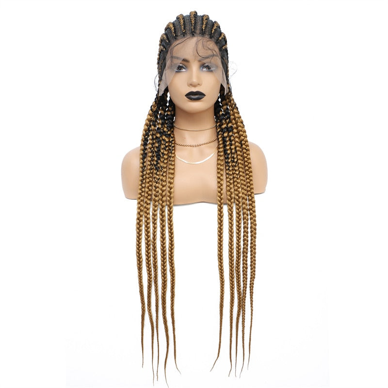 FROST HUMAN HAIR COLLECTION 36 Inches Full Lace Box Braided Wig Cornrow Braids Lace Wigs Synthetic 360 Knotless Box Braids Lace Front Wigs for Black Women