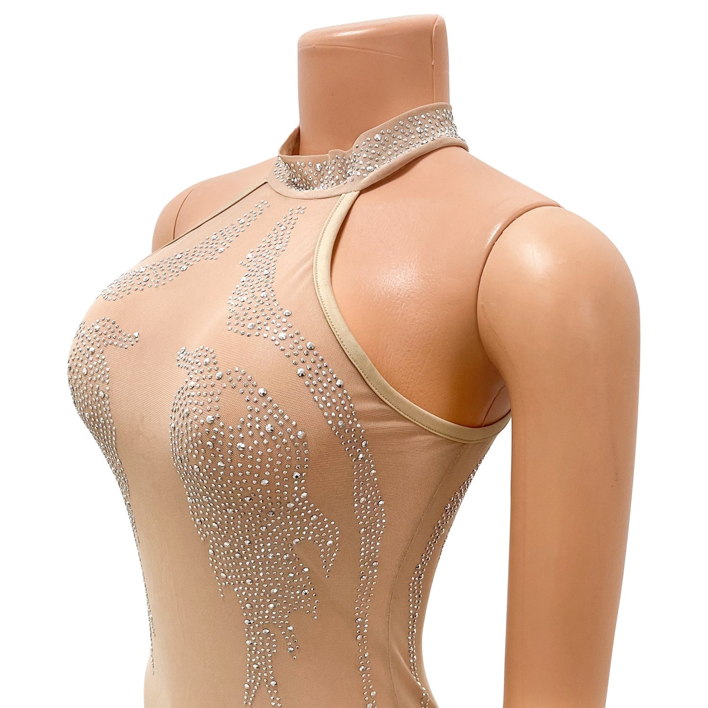 Mesh Rhinestone Short Prom Evening Mini Dress