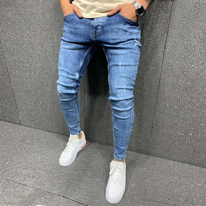 Men Cotton Stretchy Ripped Skinny Jeans High Quality