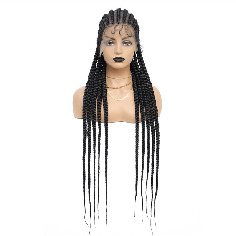 FROST HUMAN HAIR COLLECTION 36 Inches Full Lace Box Braided Wig Cornrow Braids Lace Wigs Synthetic 360 Knotless Box Braids Lace Front Wigs for Black Women