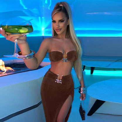 Fashion Party Split Two Piece Dress Set Elegant